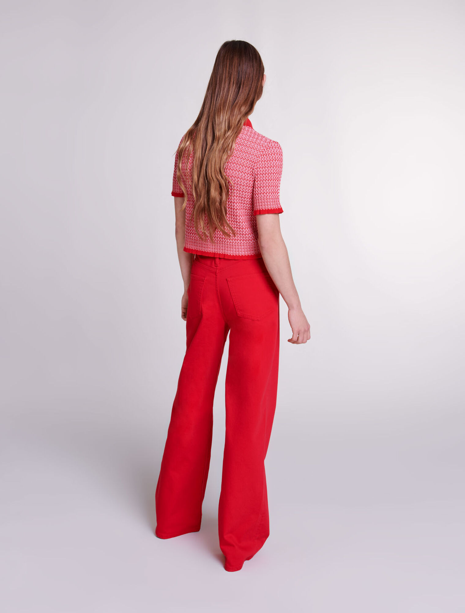 Cropped herringbone polo shirt