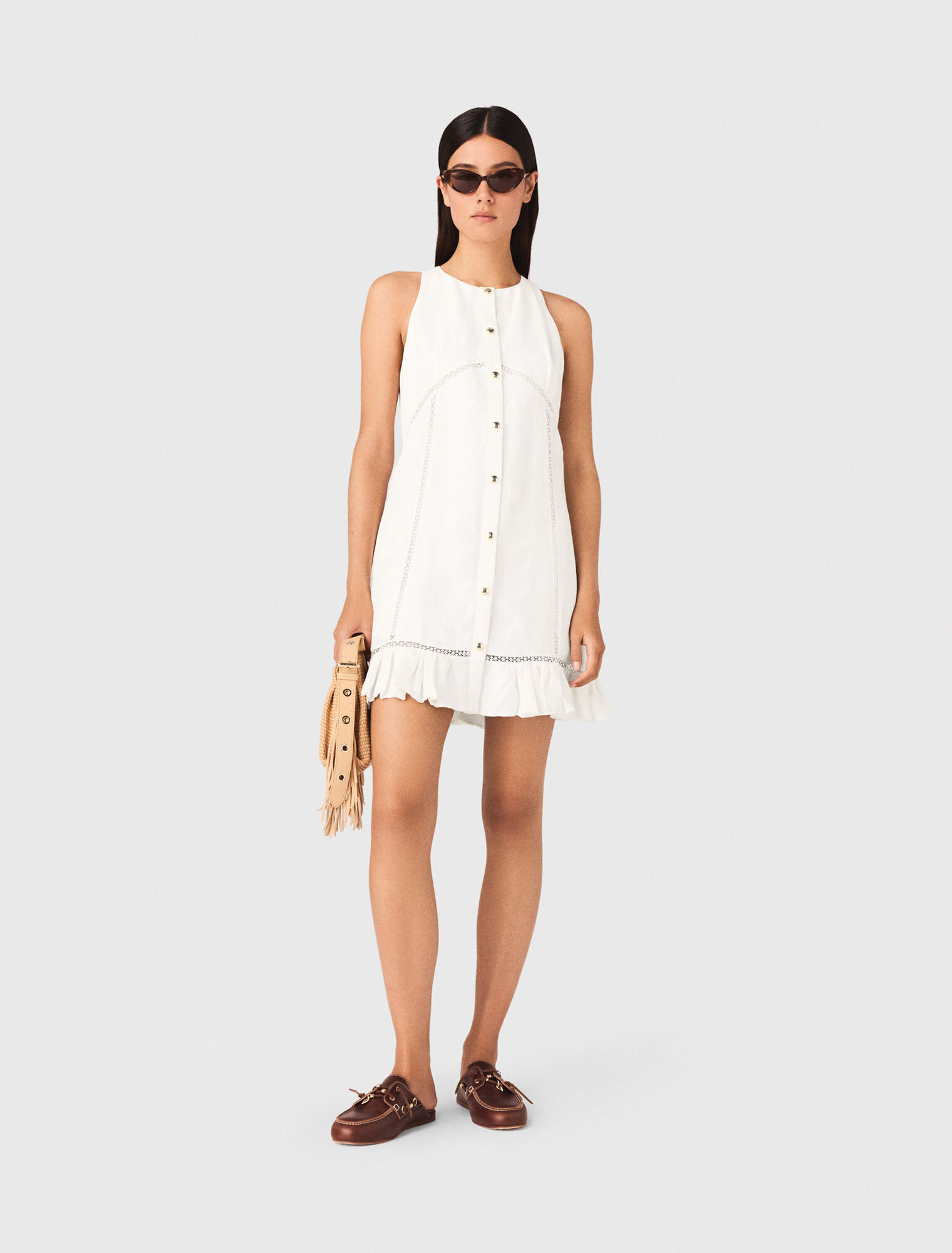 Embroidered linen-blend dress