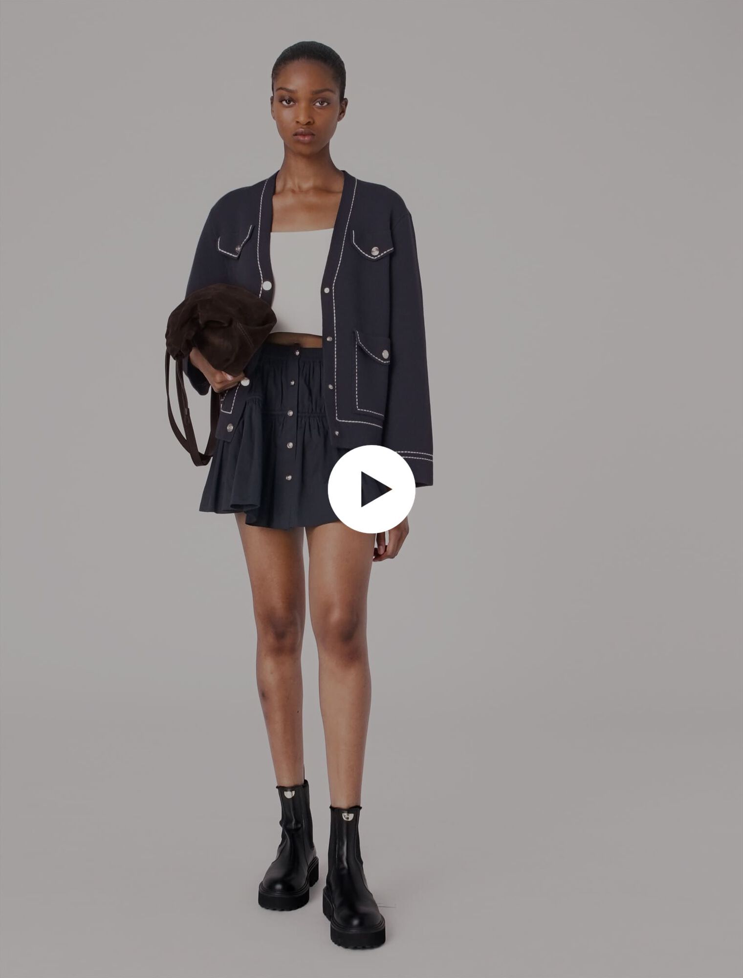 Long topstitched knit cardigan