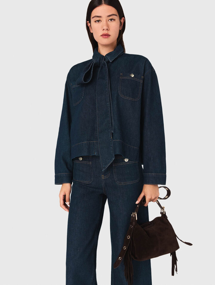 Denim shirt with pussy bow Denim shirt with pussy bow
