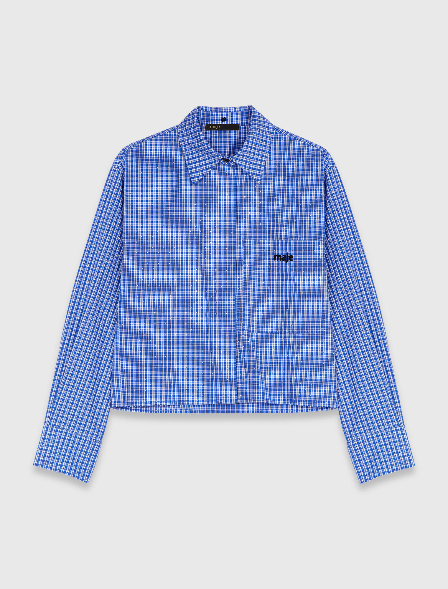 Rhinestone shirt with removable col