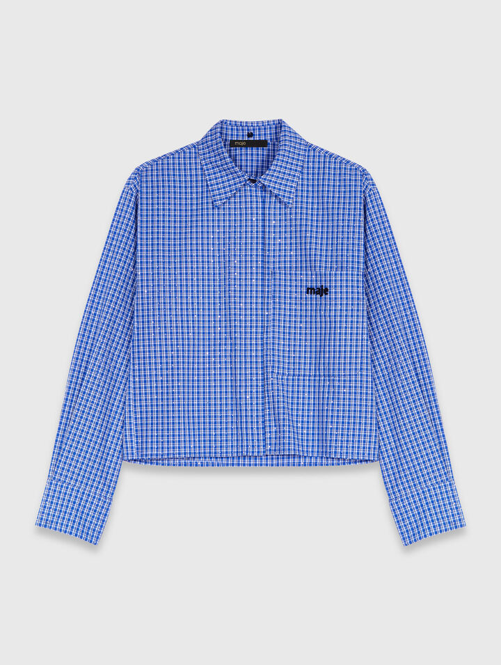 Rhinestone shirt with removable col