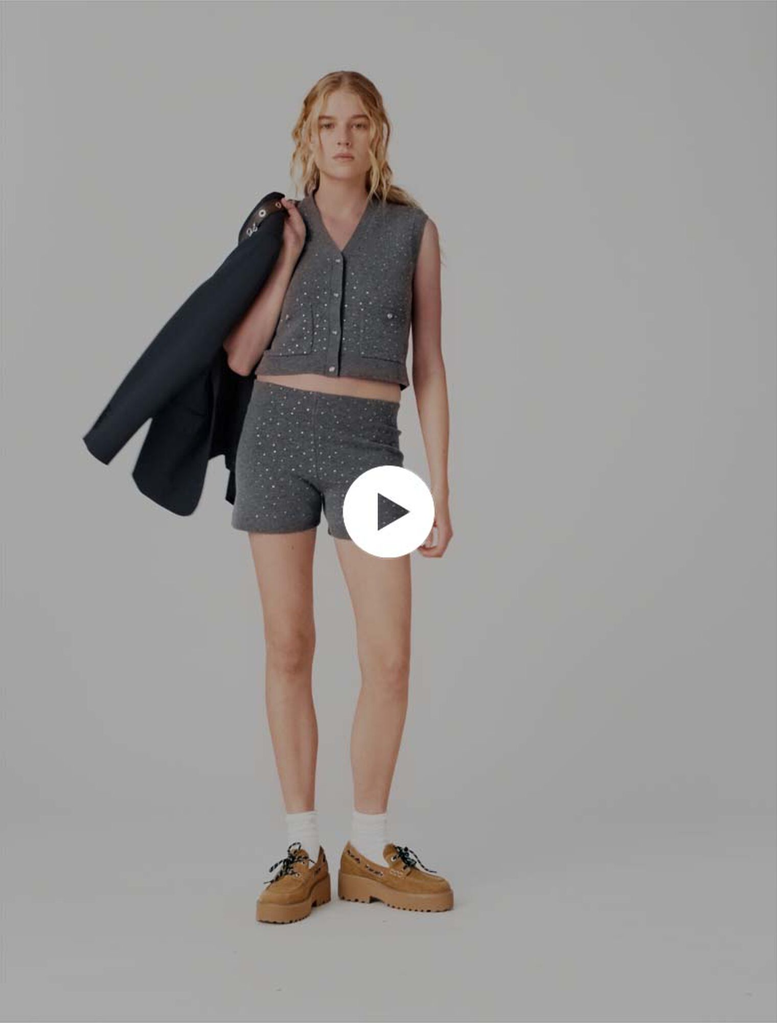 Knit shorts with rhinestones