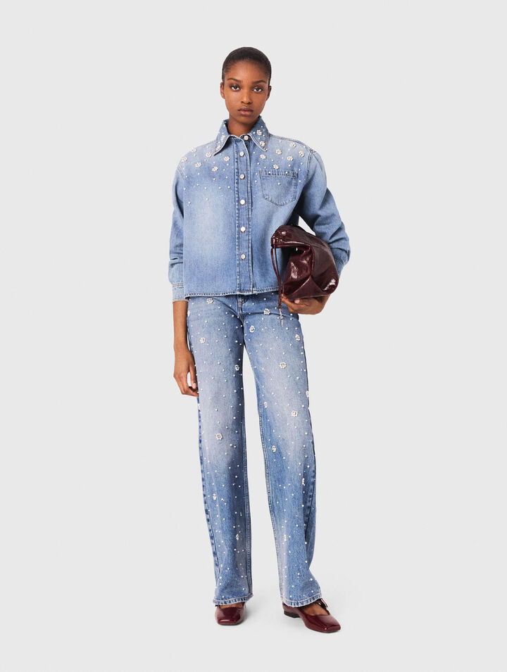 Denim shirt with embroidered beads