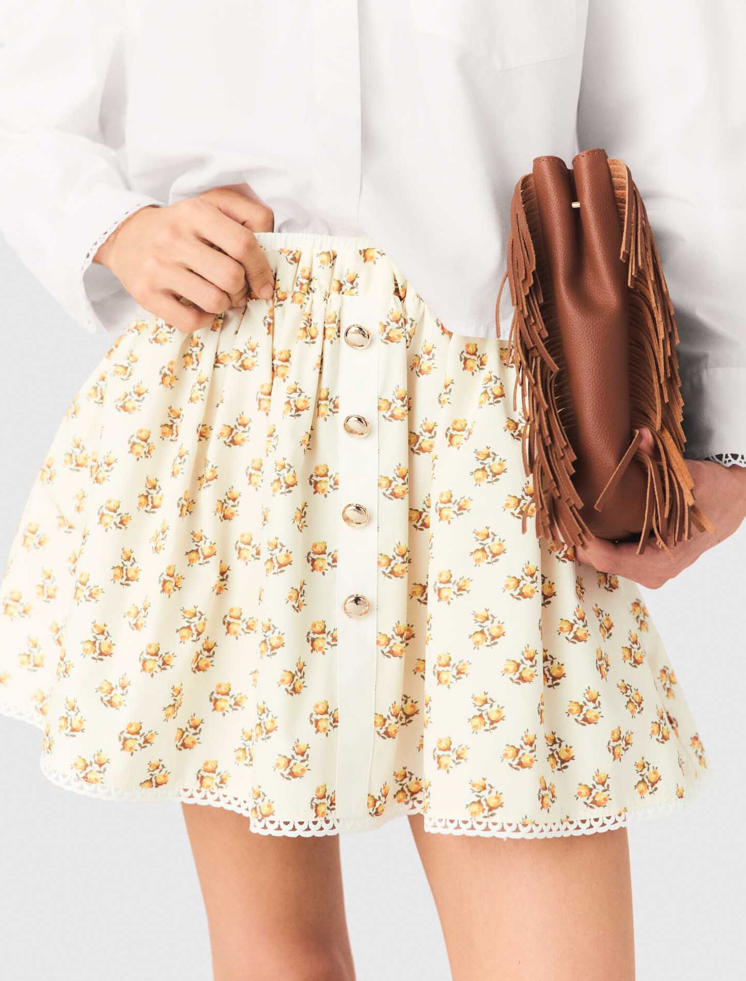 Printed skirt with rickrack trim