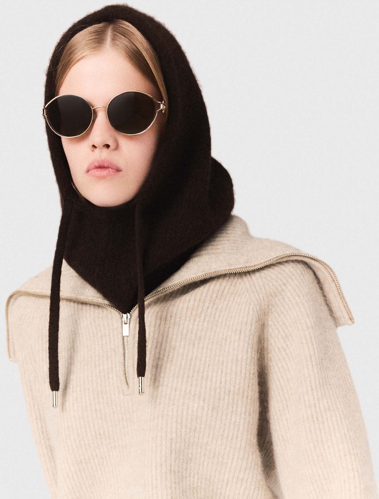 Rhinestone jumper with half-zip collar