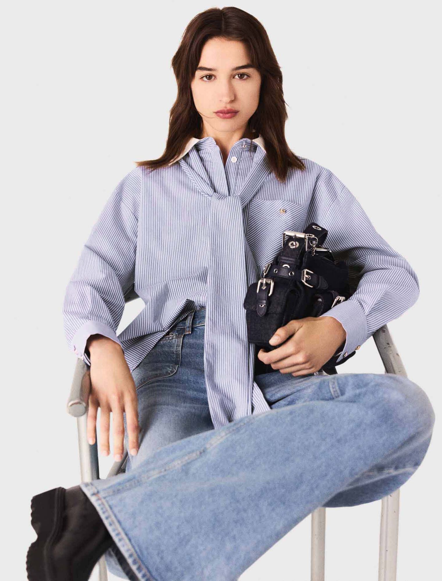 Striped pussy bow shirt