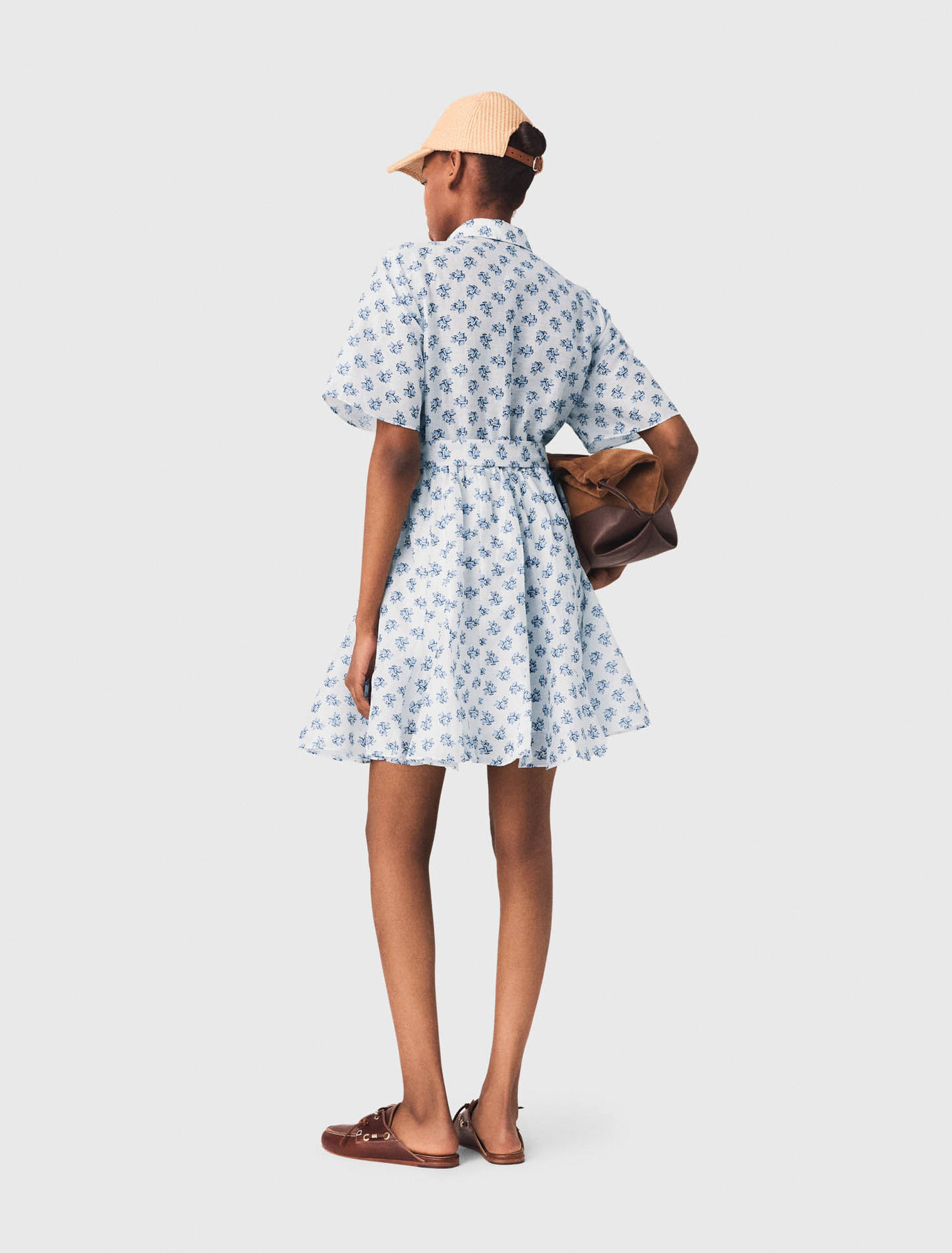 Short patterned linen-blend dress