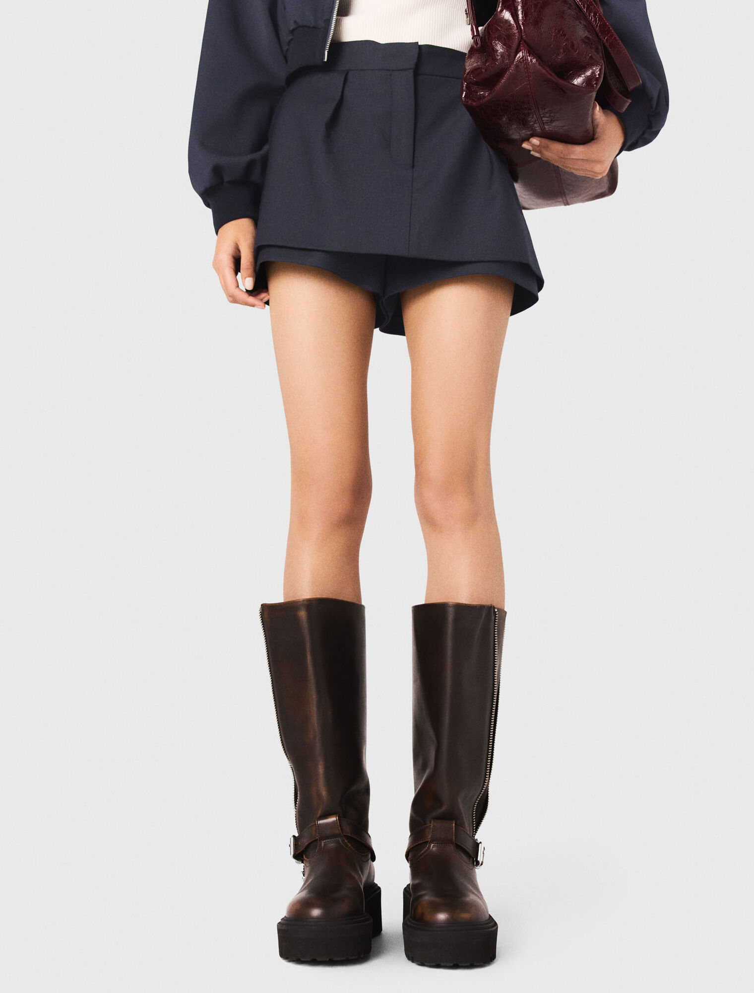 Zipped mixed wool bomber