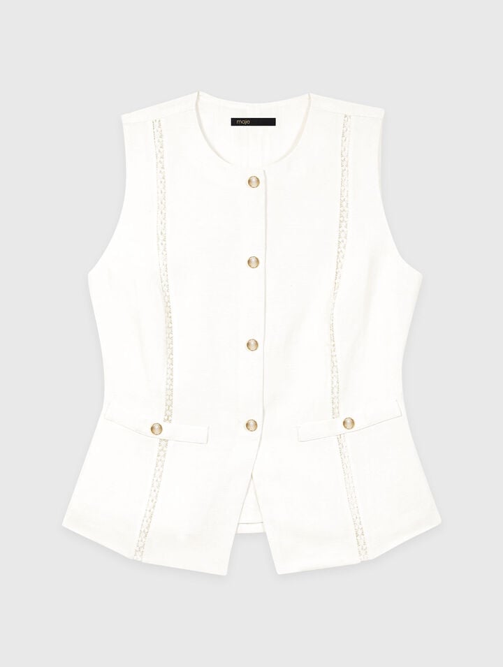 Embroidered linen-blend jacket