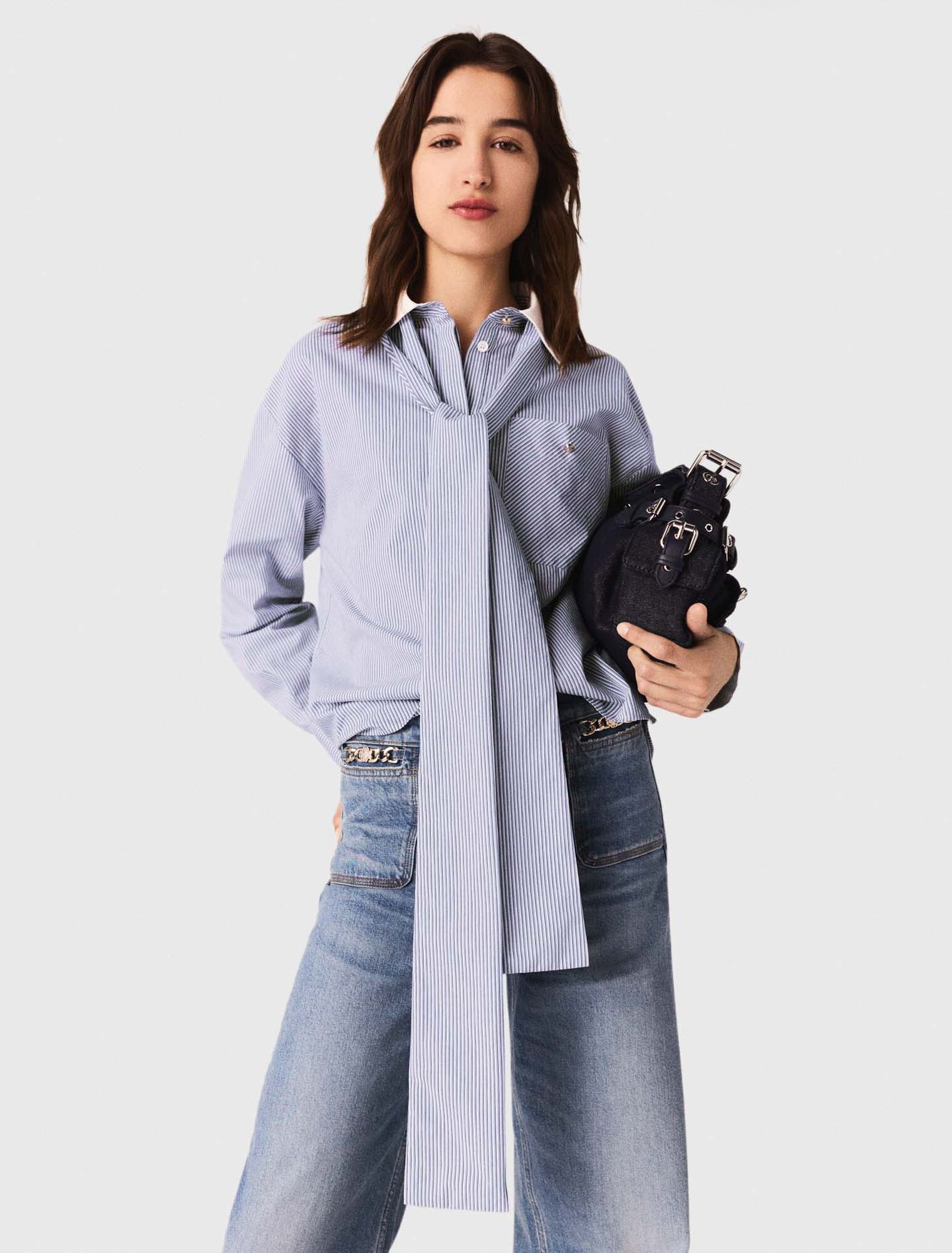 Striped pussy bow shirt