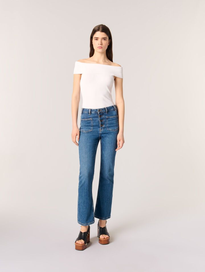 Rib knit bardot-neck top