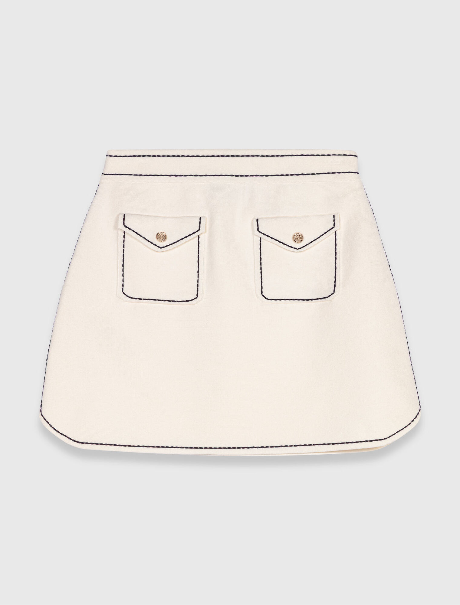 Short topstitched knit skirt