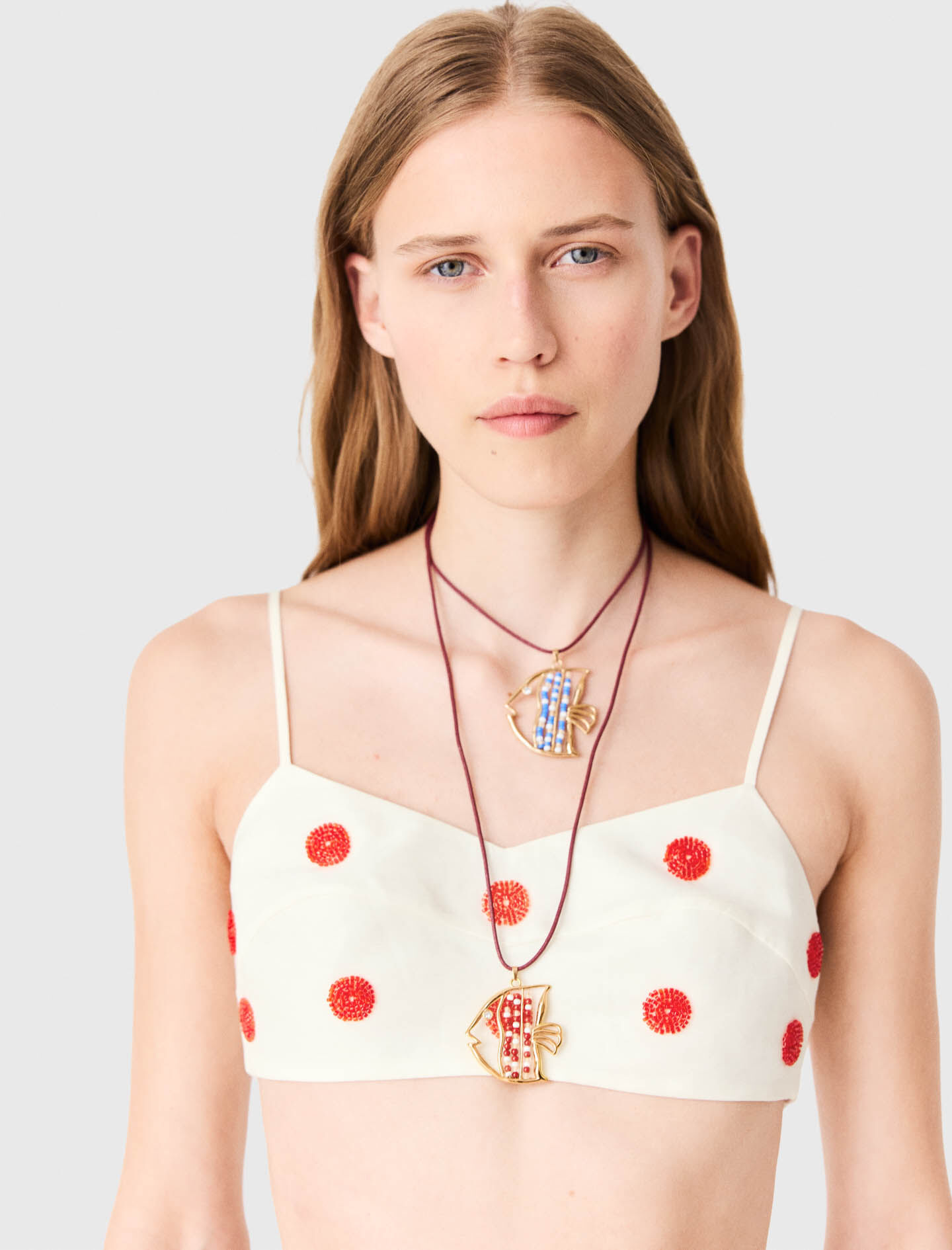 Embroidered linen and silk crop top White for Women | Maje