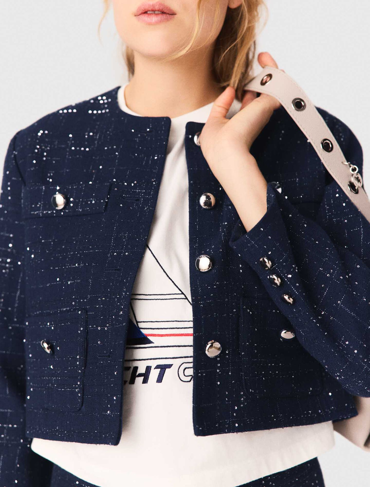 Short jacket with patch pockets