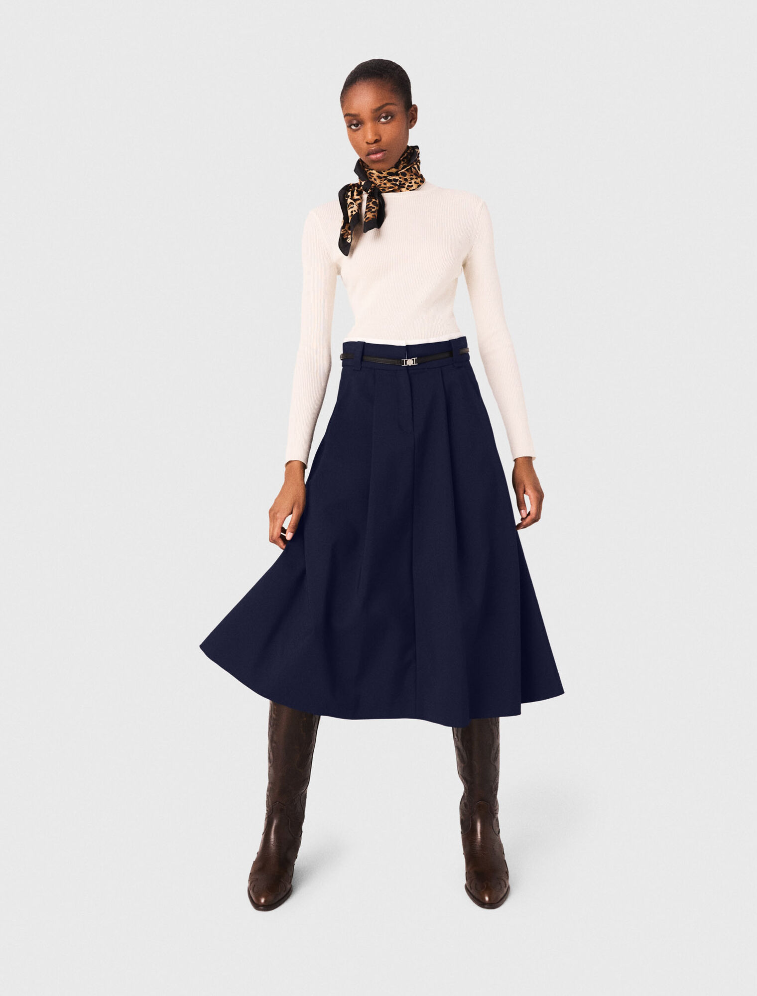 Long cotton skirt with belt