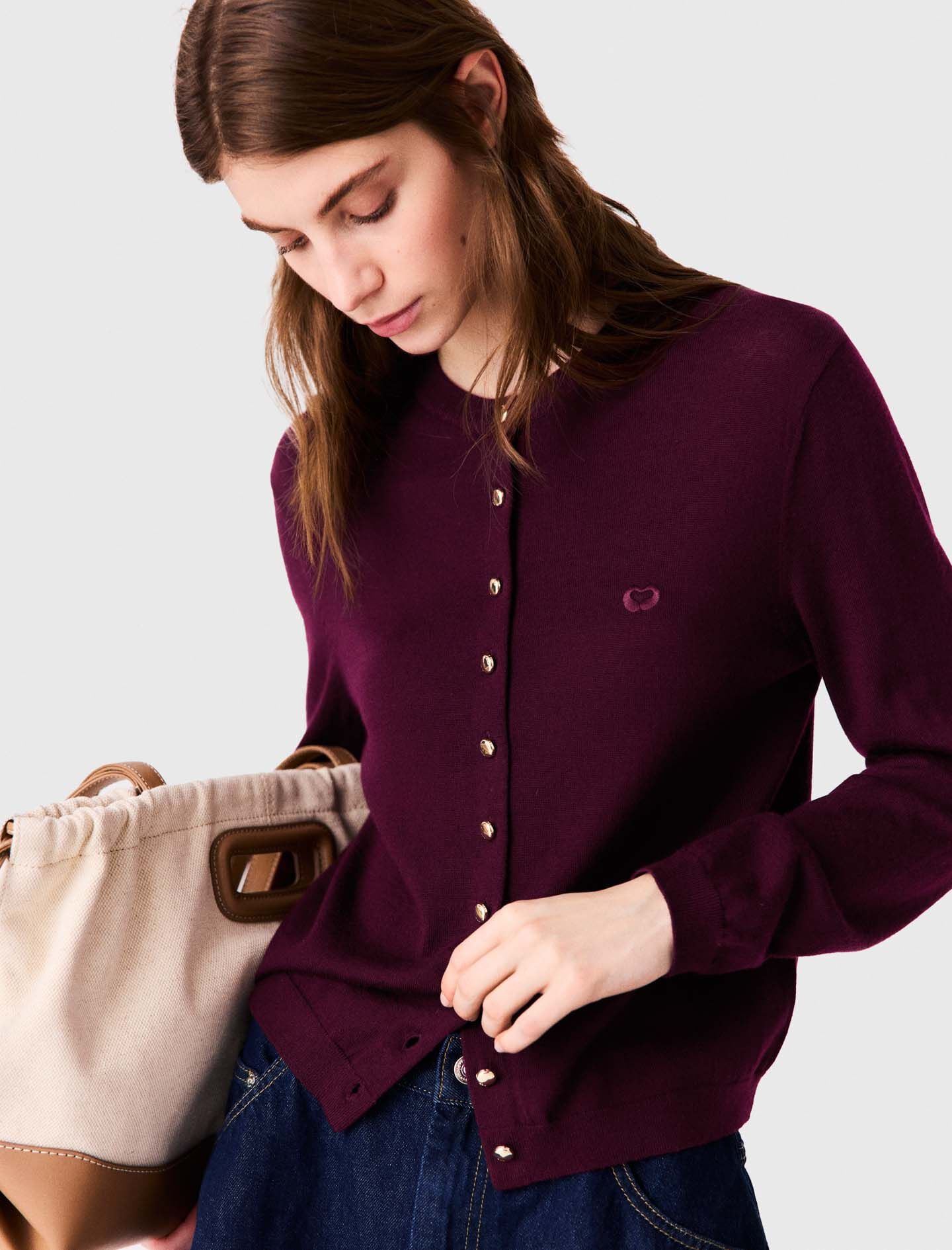 Cardigan with embroidered logo Eggplant for Women | Maje