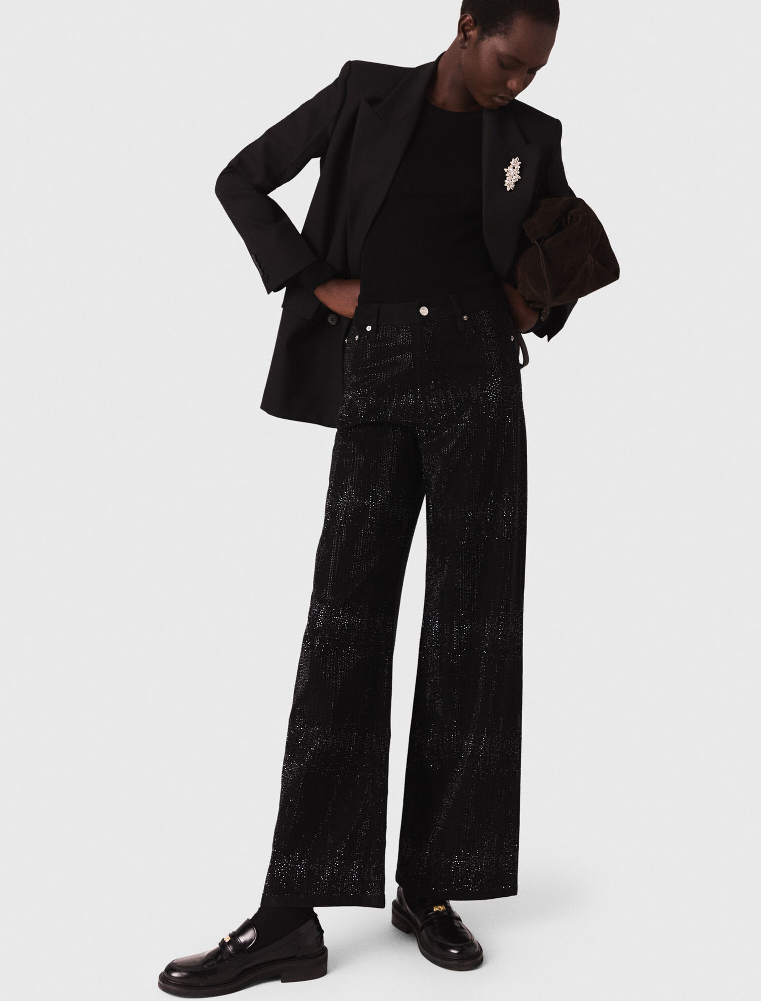 Wide-leg rhinestone jeans