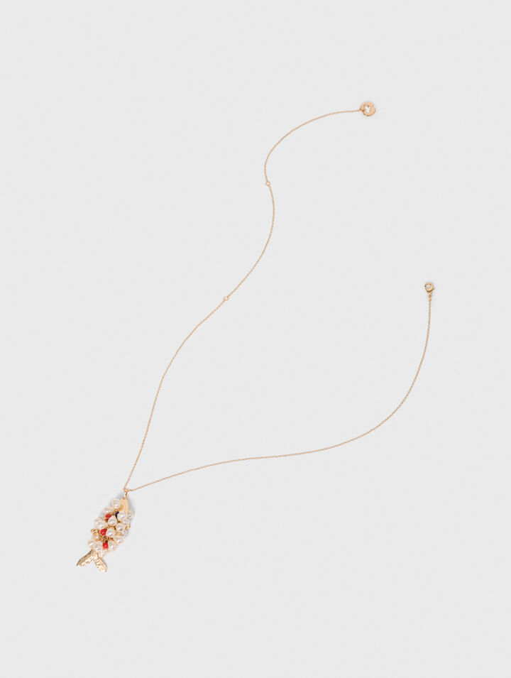 Long beaded fish necklace