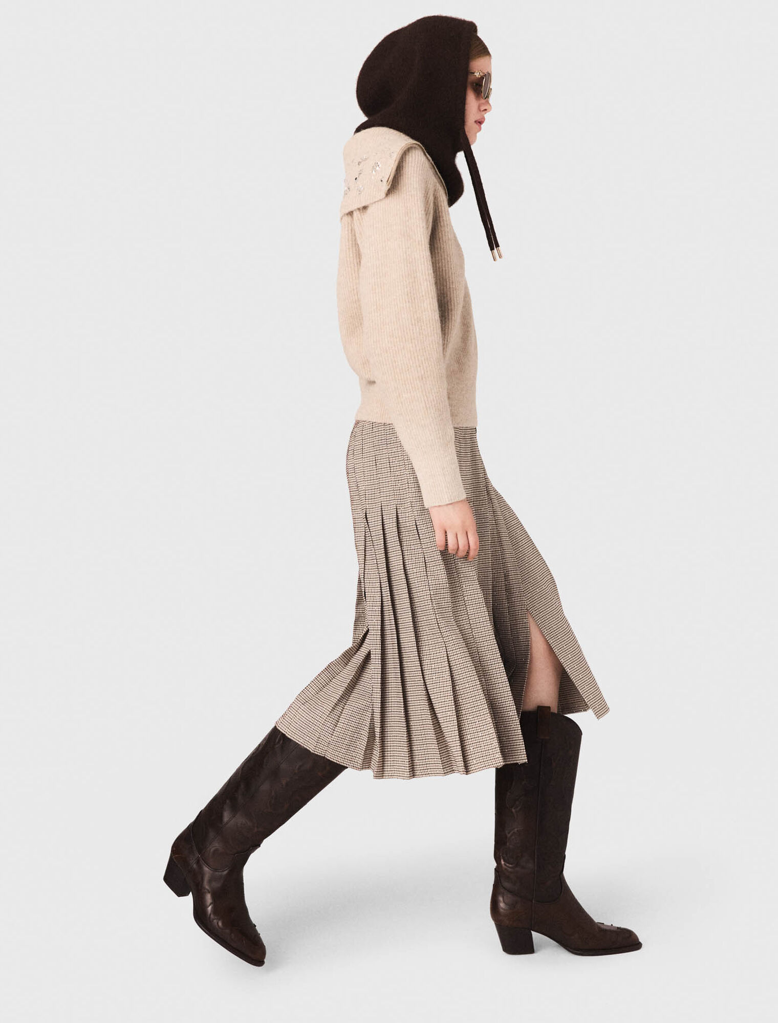 Rhinestone jumper with half-zip collar