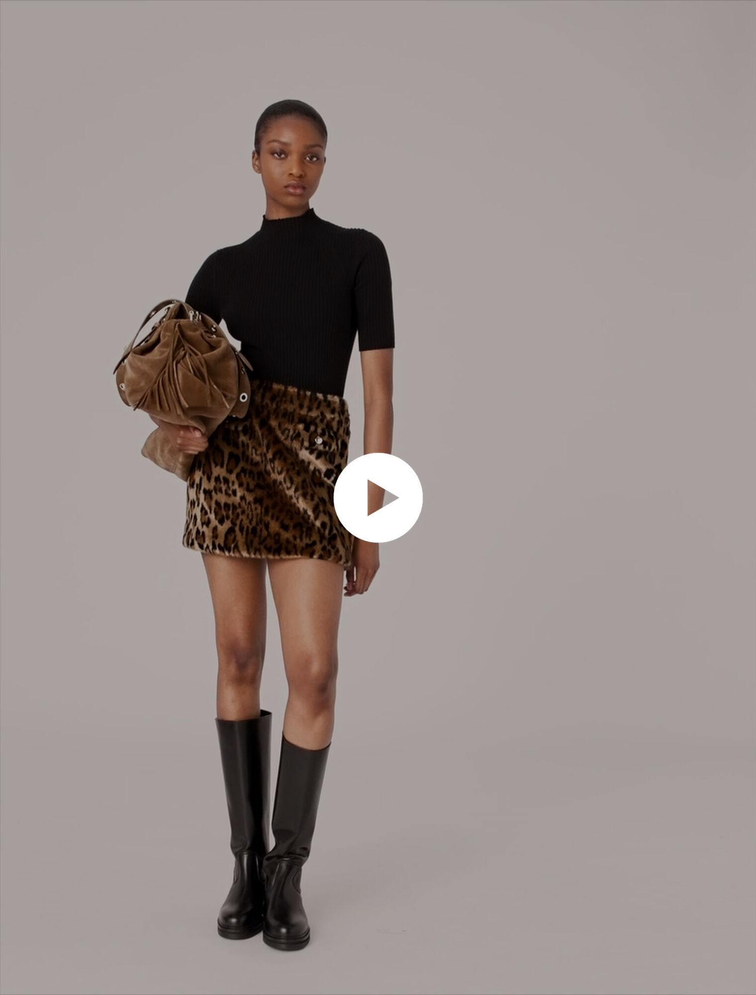 Leopard faux fur miniskirt