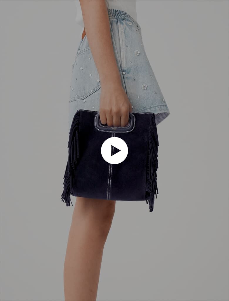Topstitched suede M bag Marine blue for Women | Maje