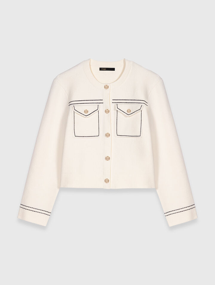 Topstitched cropped cardigan