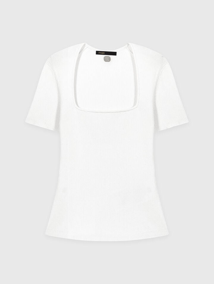 Square-neck ribbed jumper