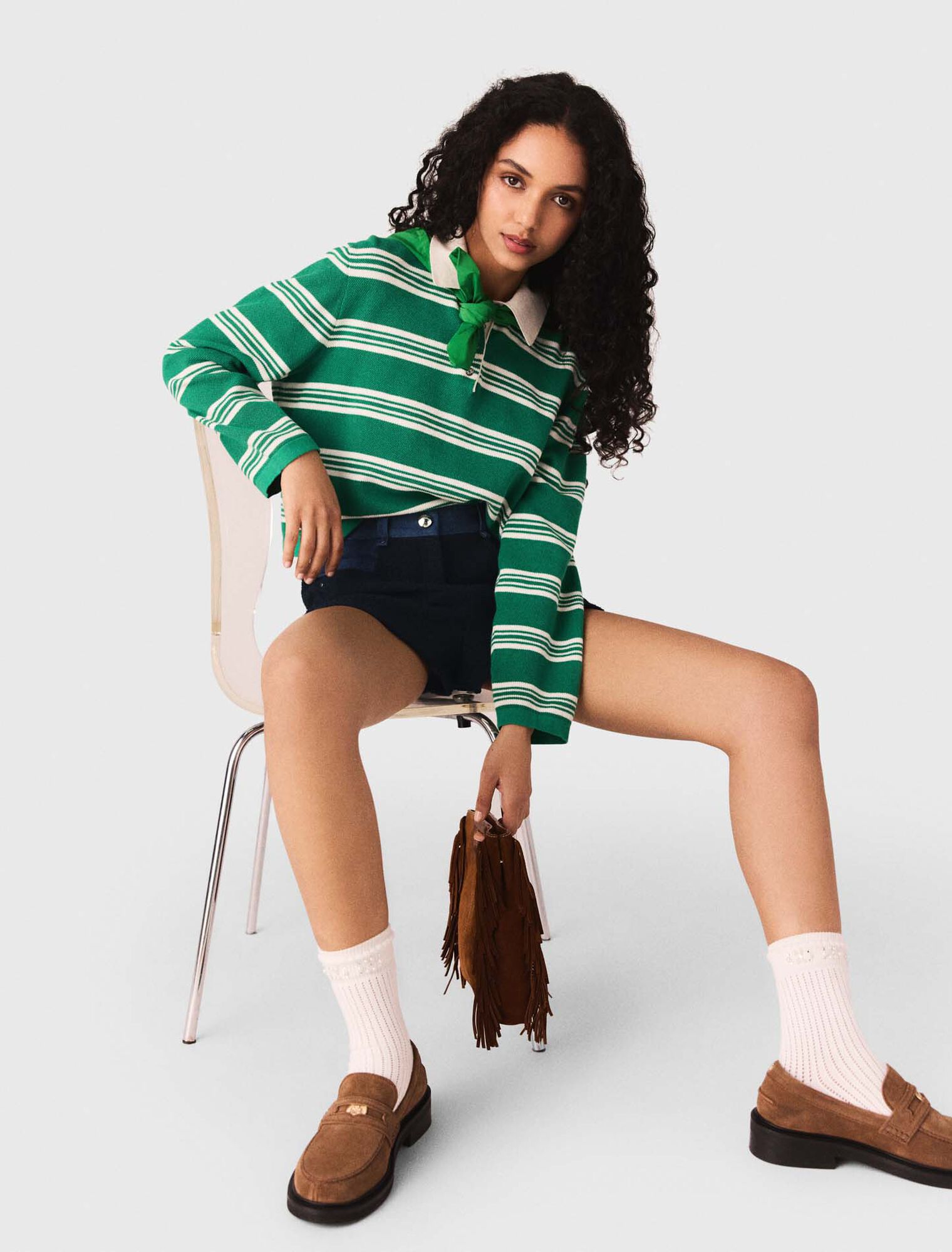 Cropped striped polo jumper