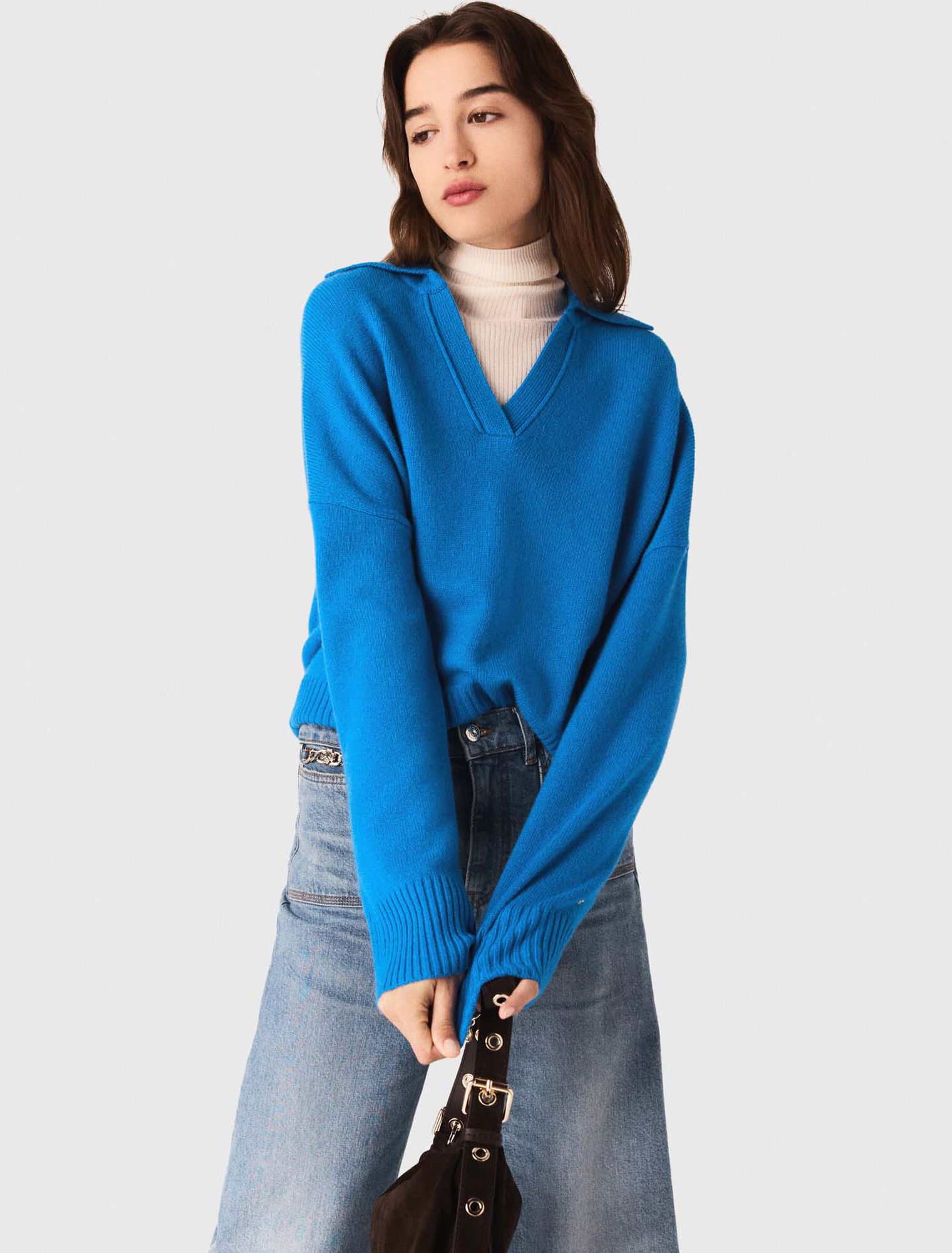 Open polo collar jumper
