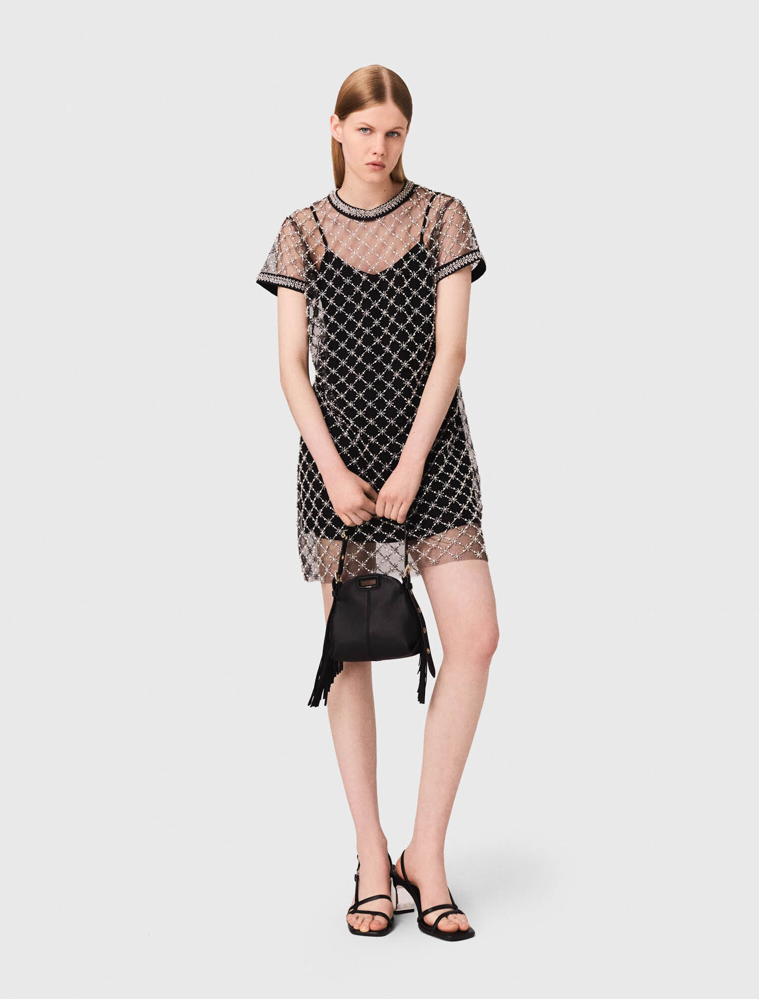 Short embroidered tulle dress Black for Women | Maje