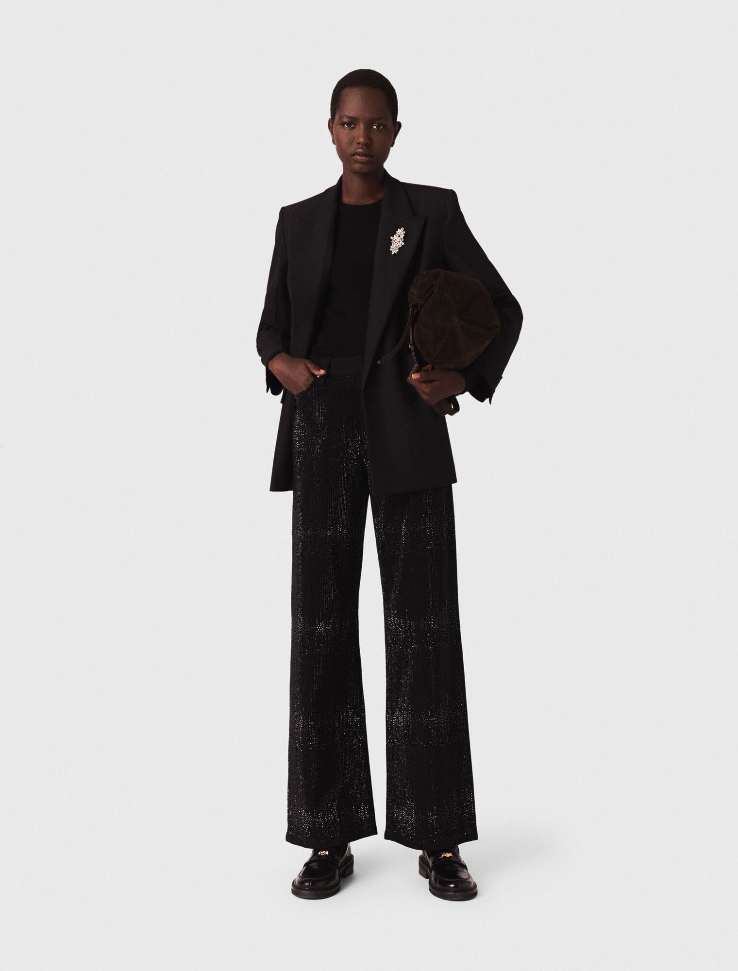 Wide-leg rhinestone jeans