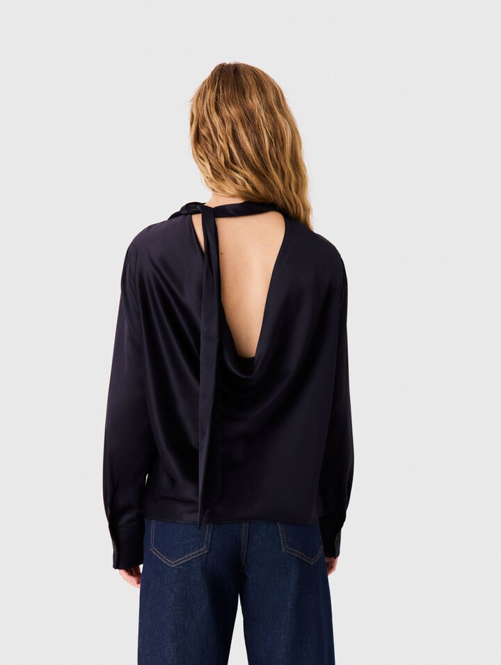 High-neck satin top