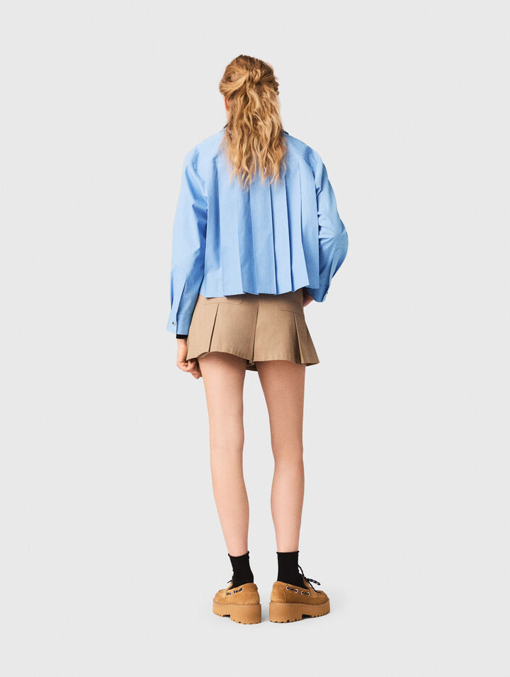 Pleated cotton shorts
