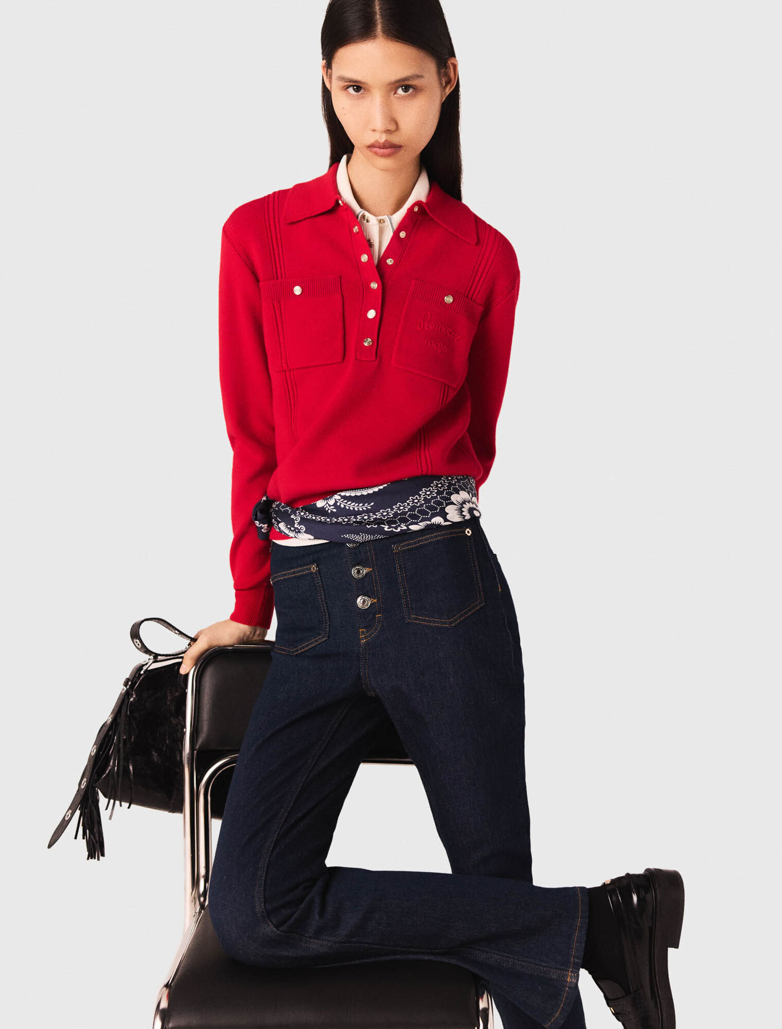 Polo collar jumper with embroidery