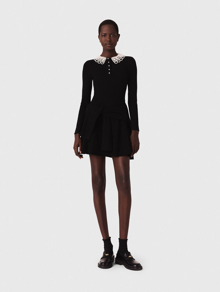 Short beaded-collar knit dress Short beaded-collar knit dress