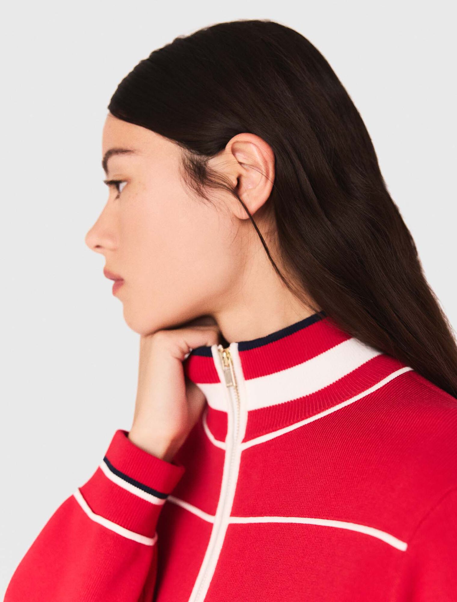 Zipped cardigan with elastic waist