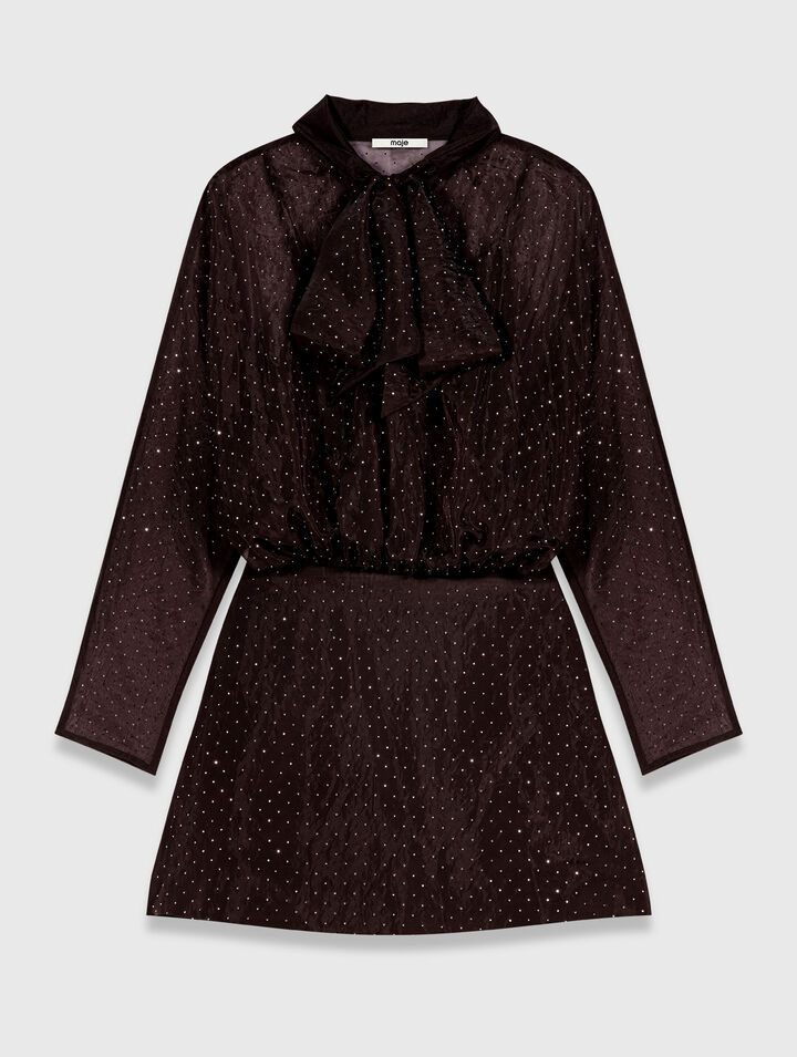 Short rhinestone tie-neck dress