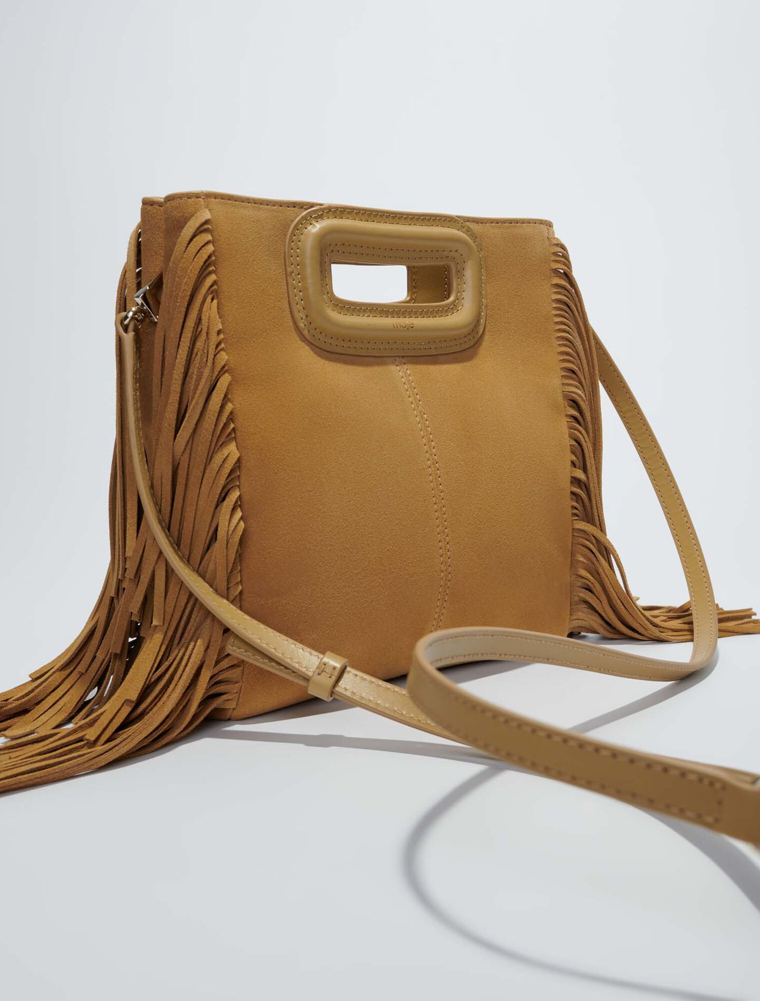 Suede M bag with braided handle