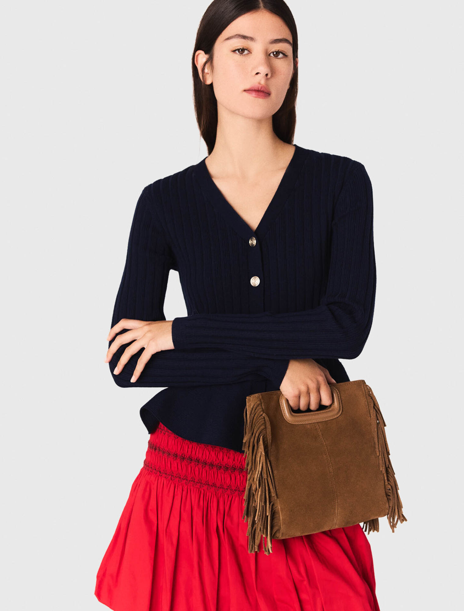 Fringed M bag in suede