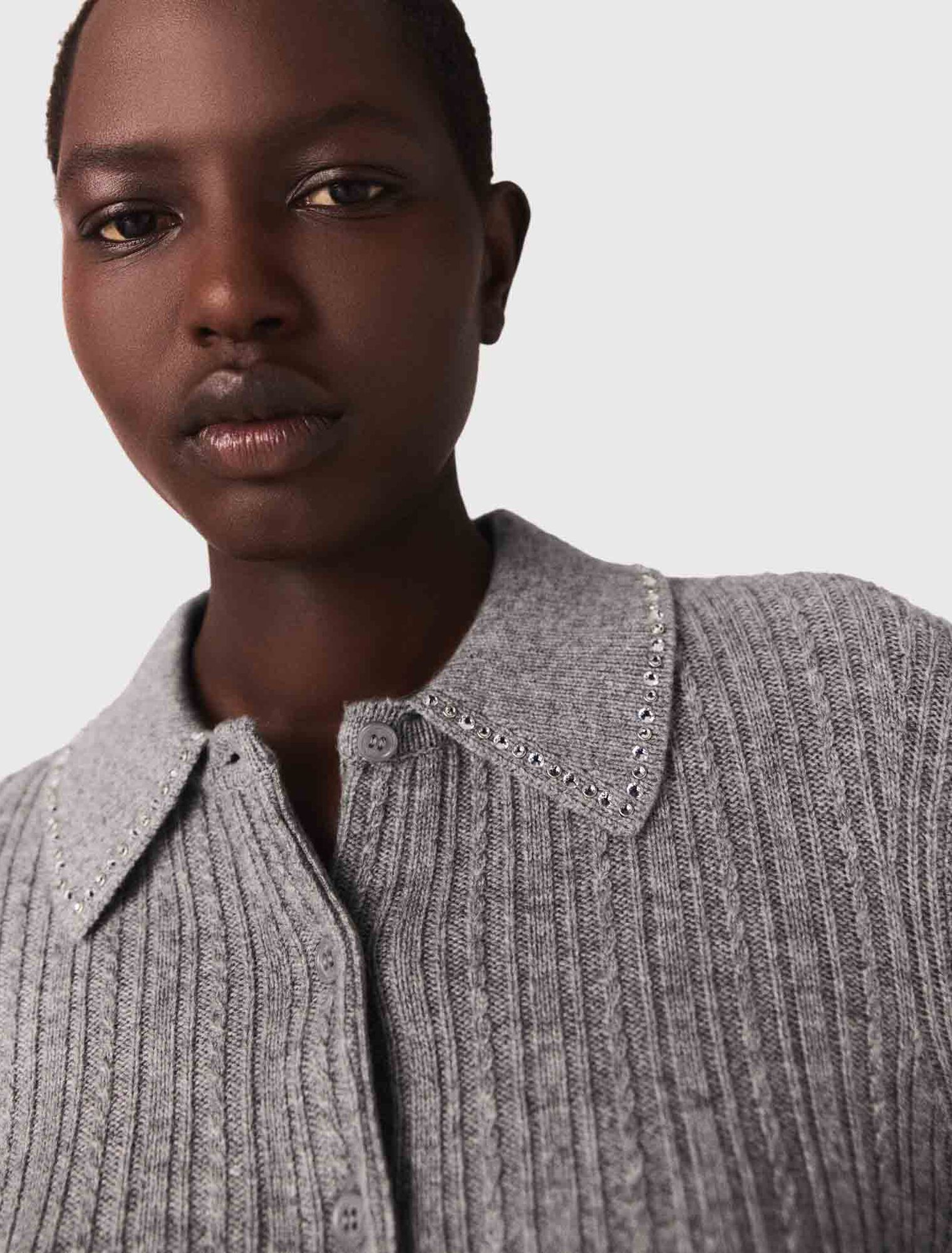 Rhinestone collar cardigan