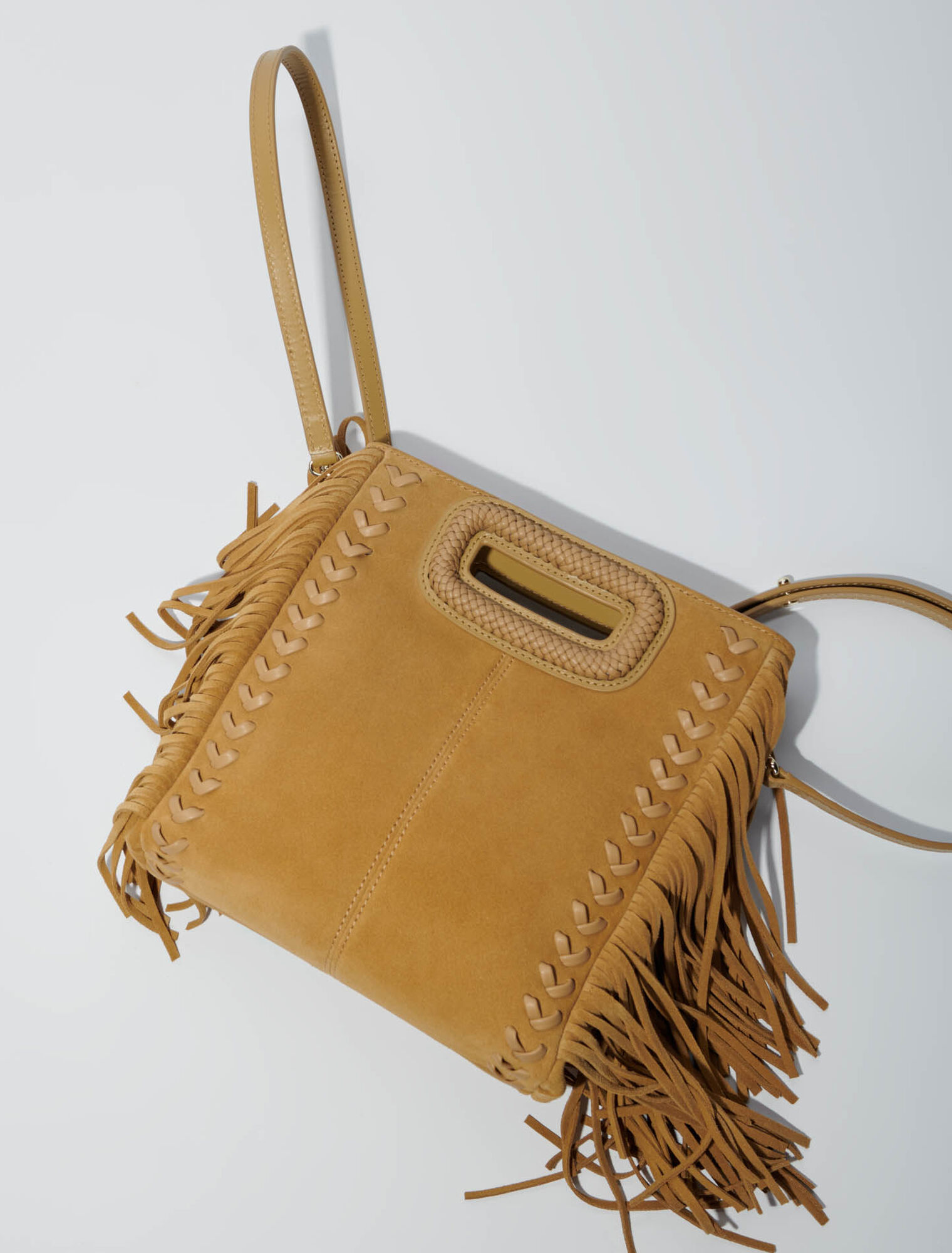 Suede M bag with braided handle