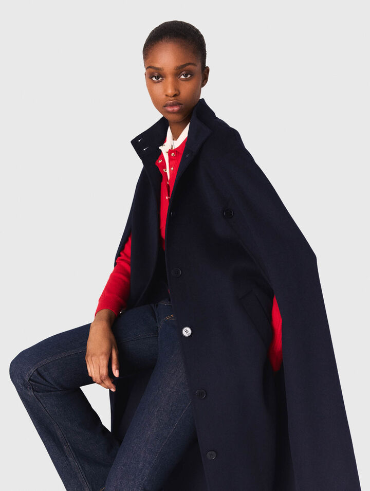 Long double-faced coat with cape Long double-faced coat with cape