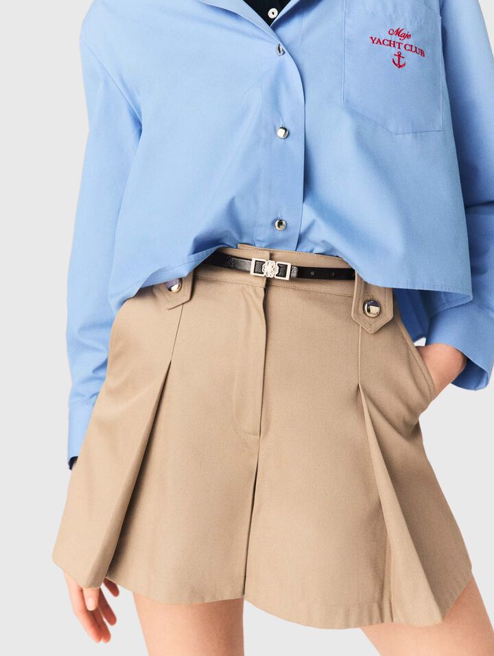 Pleated cotton shorts