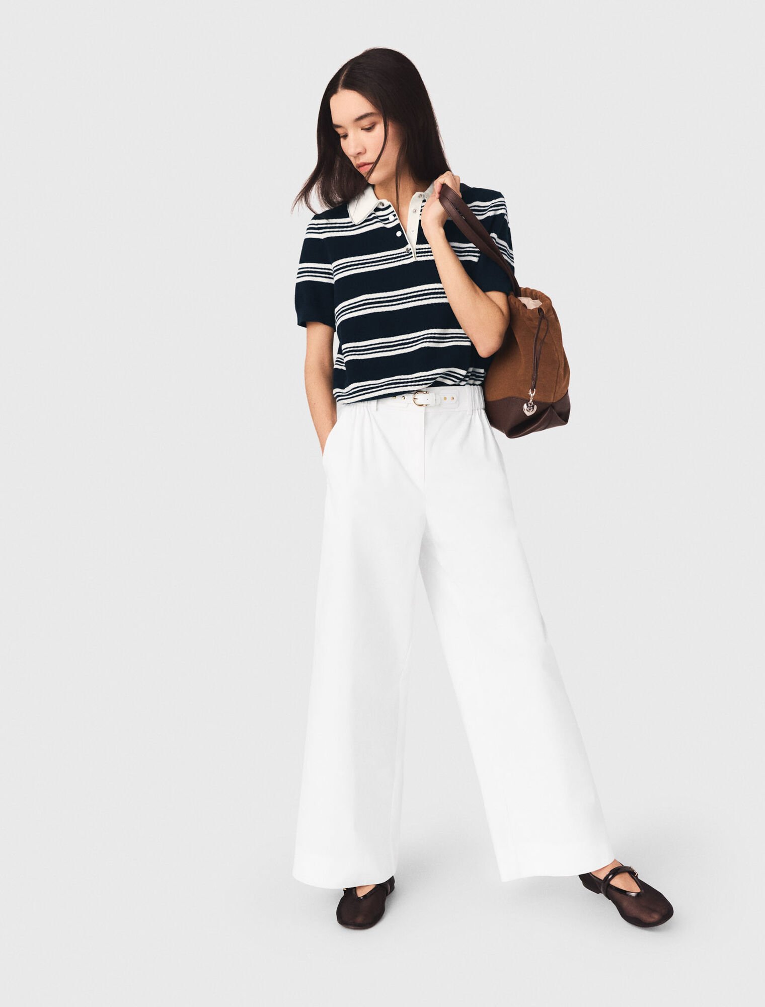 Wide-leg cotton trousers