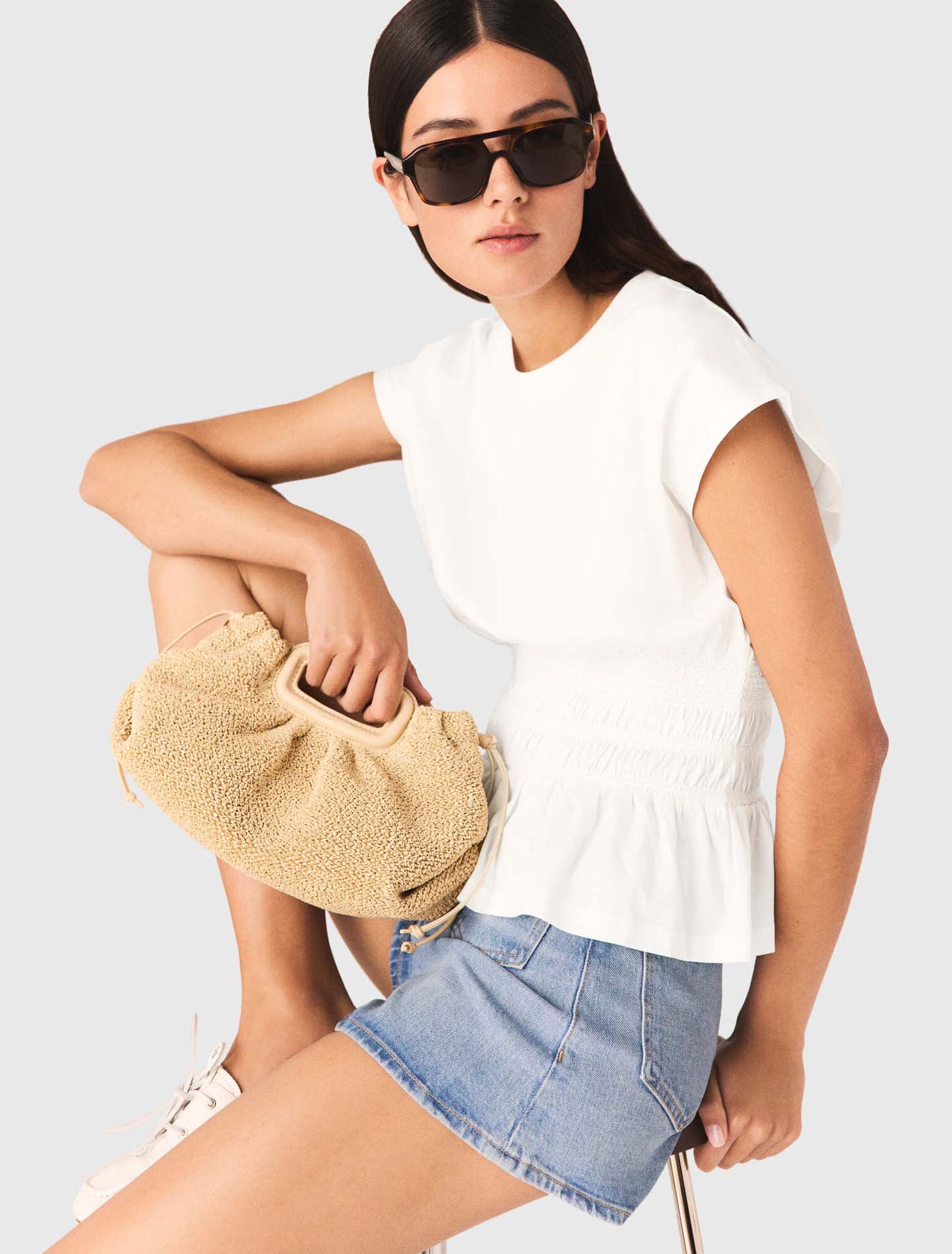 Fitted pleated T-shirt