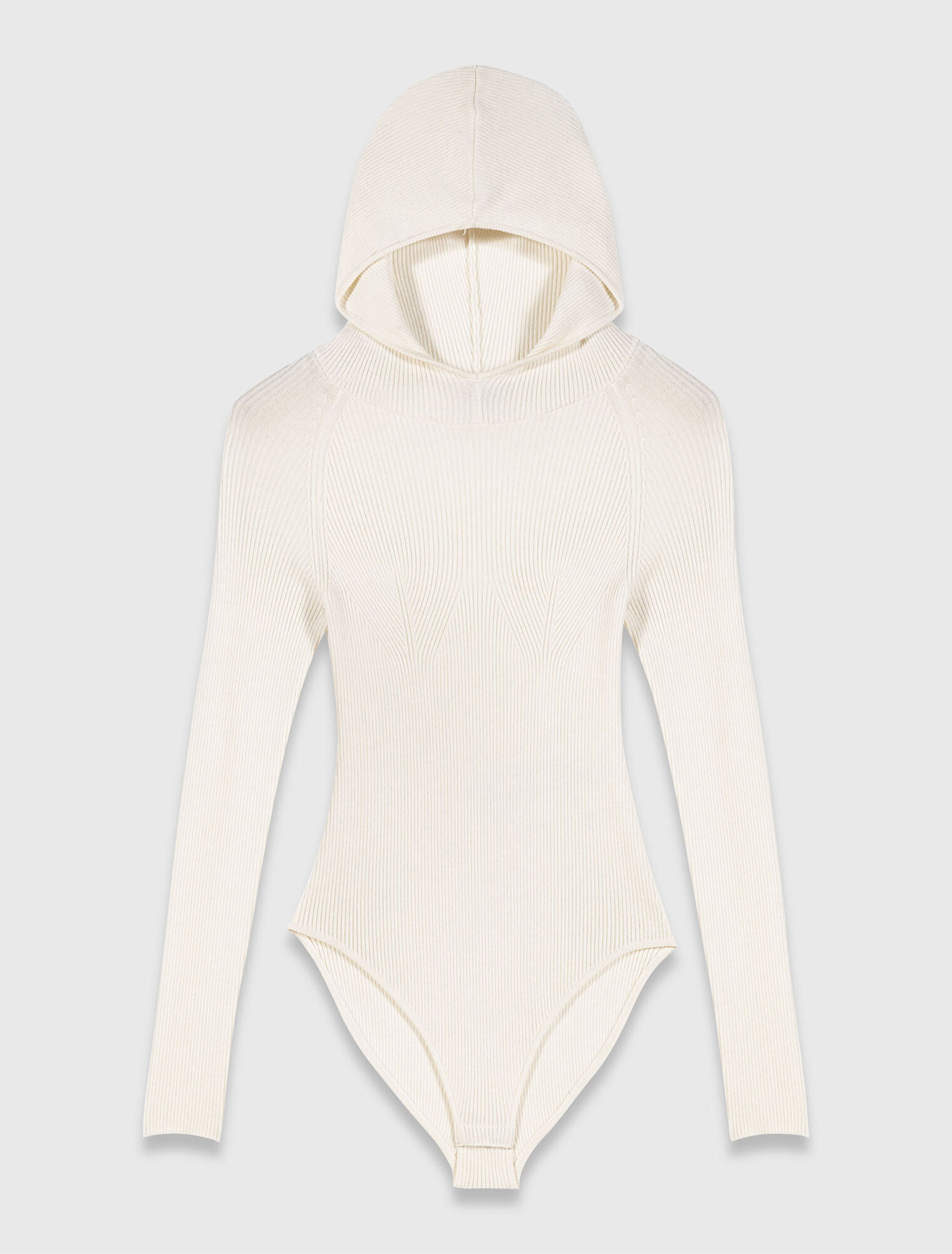 Hooded ribbed-knit bodysuit