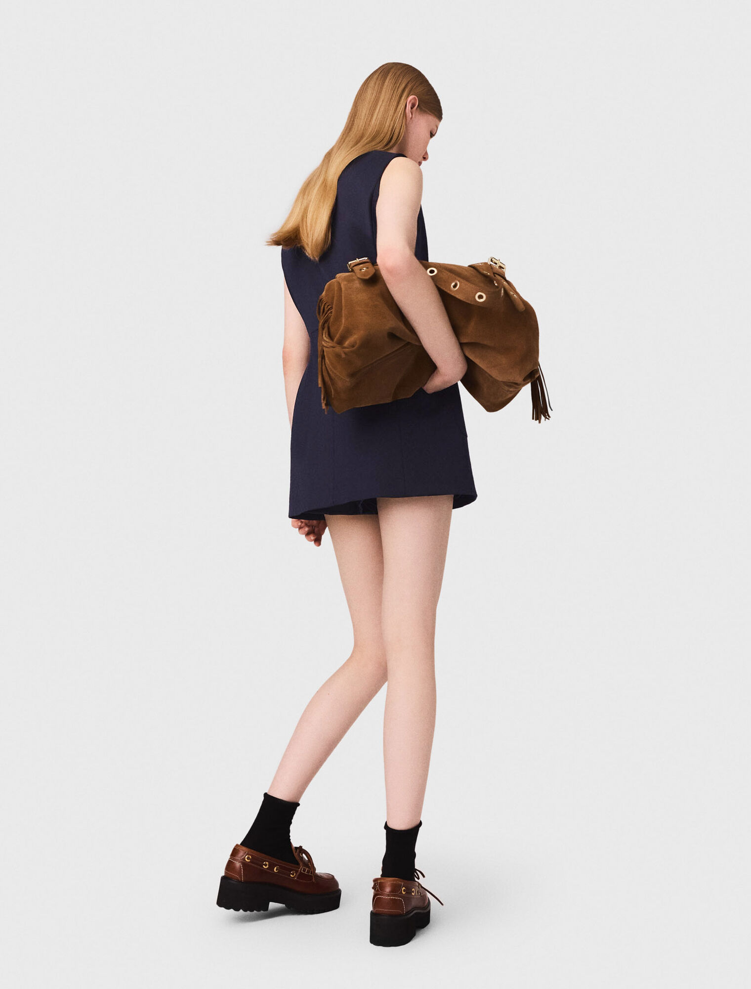 Layered-effect wool-blend dress