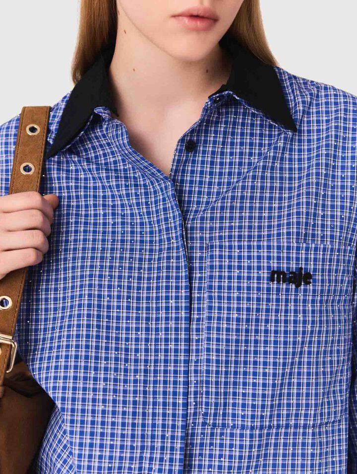 Rhinestone shirt with removable col