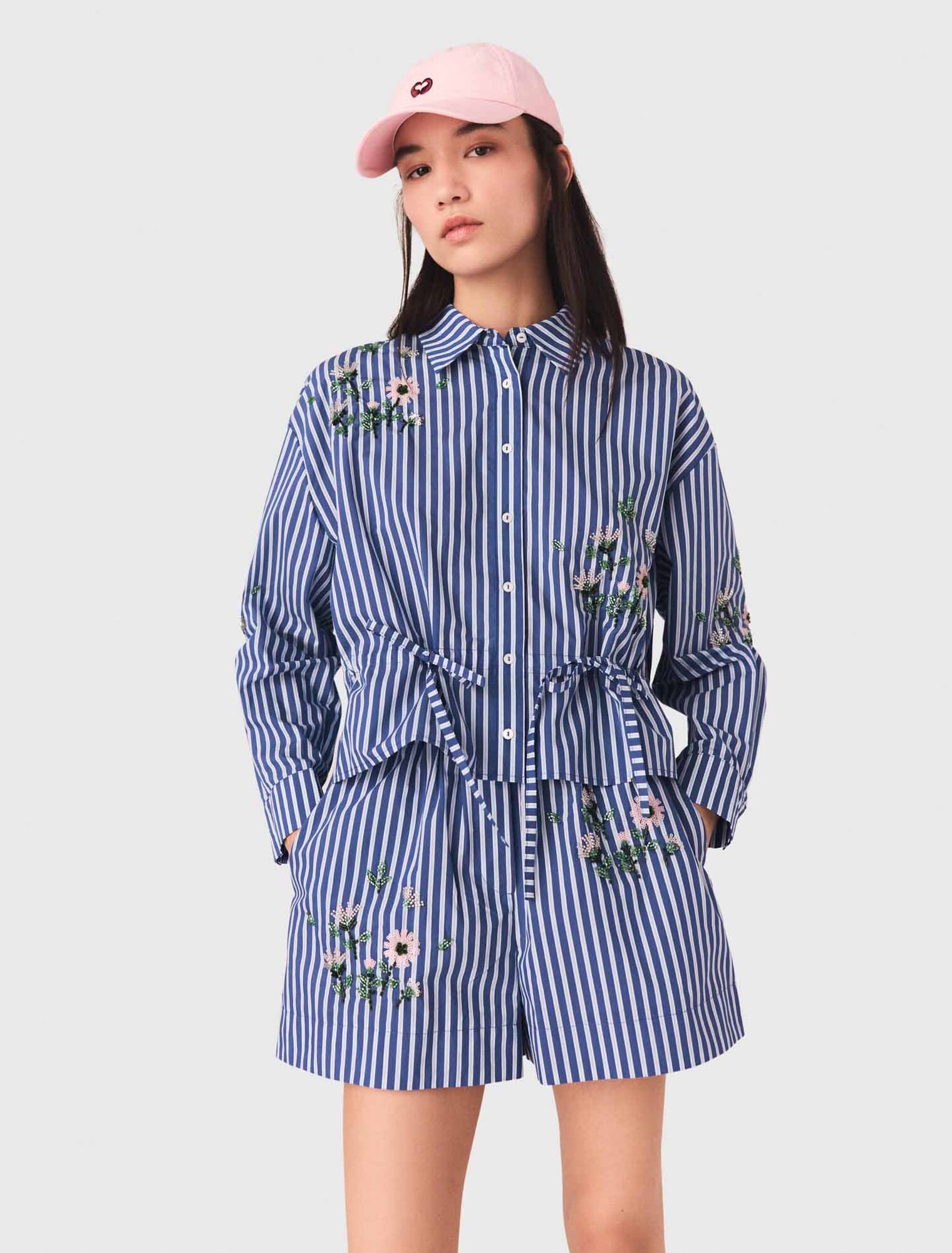 Cropped embroidered striped shirt